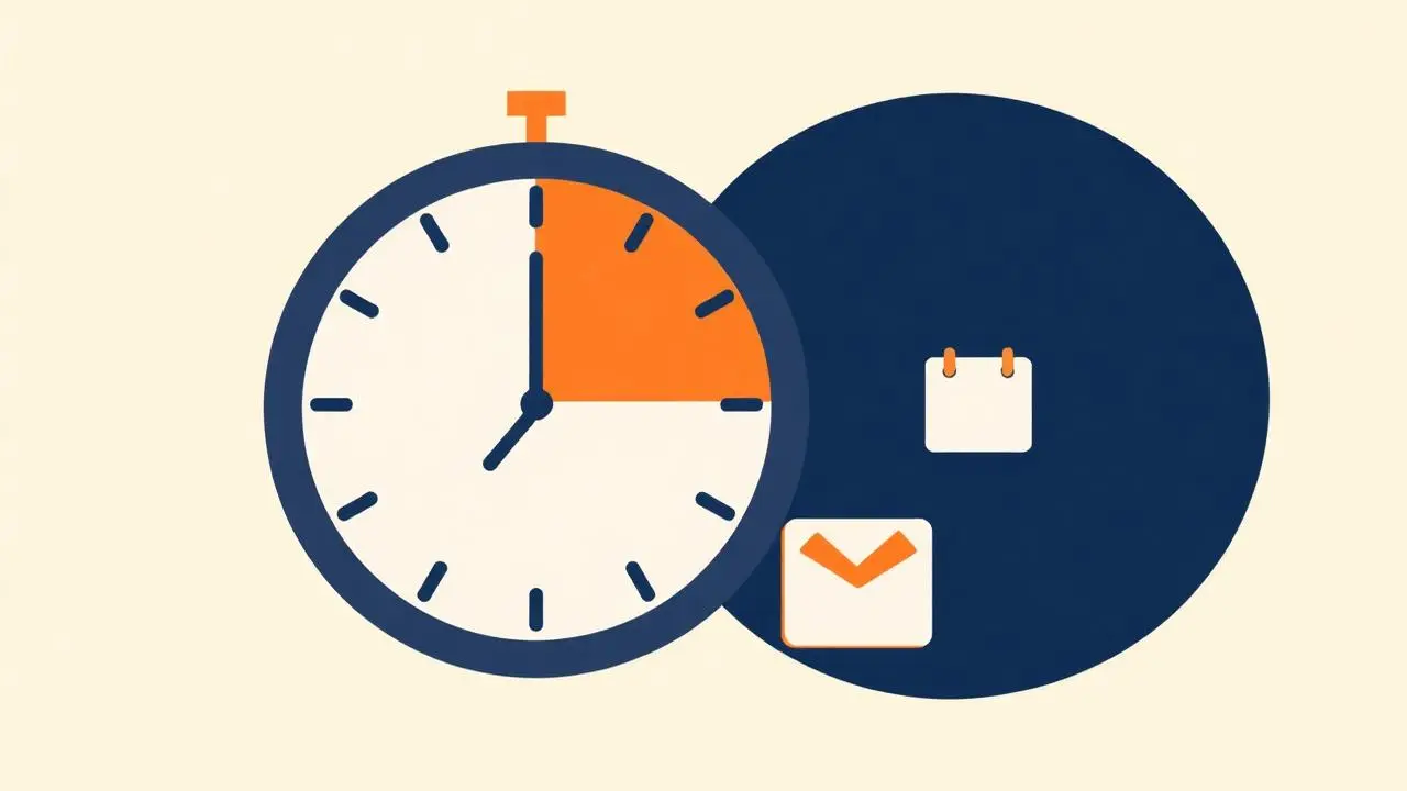 Clock showing a dispatch cut-off moment beside a calendar and parcel for WooCommerce delivery